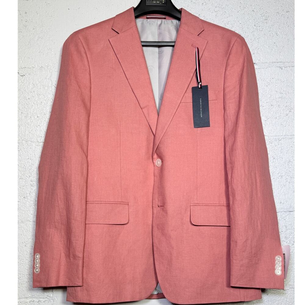 Tommy Hilfiger Men's Modern-Fit 100% Linen Sport Coat Light Red 38S $295